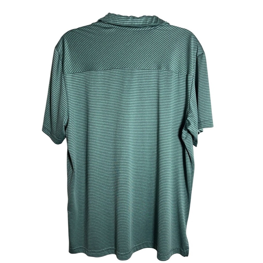 Adidas Golf Mens XL Green Striped Short Sleeve Performance Polo Shirt - Picture 2 of 7